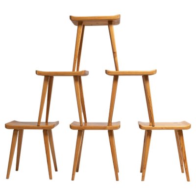 Scandinavian Modern Solid Pine Visingsö Stools by Carl Malmsten, Set of 6-MJF-1028980