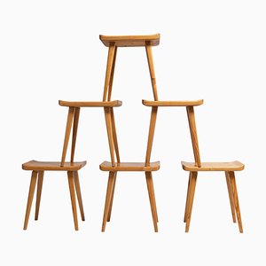 Scandinavian Modern Solid Pine Visingsö Stools by Carl Malmsten, Set of 6-MJF-1028980