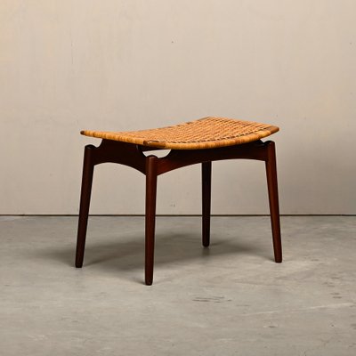 Scandinavian Modern Stool in Teak and Cane from Ølholm Møbelfabrik, 1950s-JK-2043626