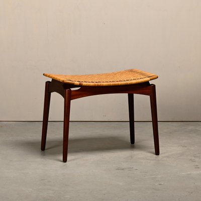 Scandinavian Modern Stool in Teak and Cane from Ølholm Møbelfabrik, 1950s-JK-2043626