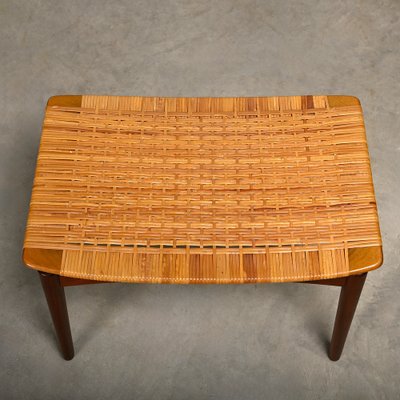 Scandinavian Modern Stool in Teak and Cane from Ølholm Møbelfabrik, 1950s-JK-2043626