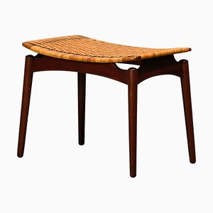 Scandinavian Modern Stool in Teak and Cane from Ølholm Møbelfabrik, 1950s-JK-2043626