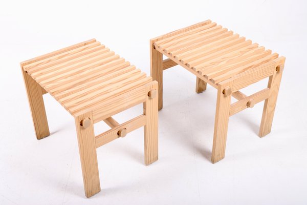 Scandinavian Modern Stools in Solid Pine, 1950s, Set of 2-FK-1268527