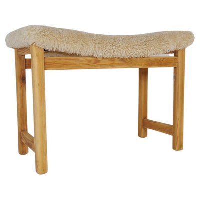 Scandinavian Modern Swedish Stool in Pine and Sheepskin, 1970s-UYK-1266792