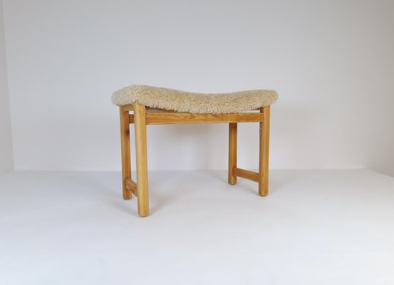 Scandinavian Modern Swedish Stool in Pine and Sheepskin, 1970s-UYK-1266792