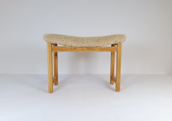 Scandinavian Modern Swedish Stool in Pine and Sheepskin, 1970s-UYK-1266792