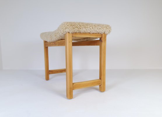 Scandinavian Modern Swedish Stool in Pine and Sheepskin, 1970s-UYK-1266792