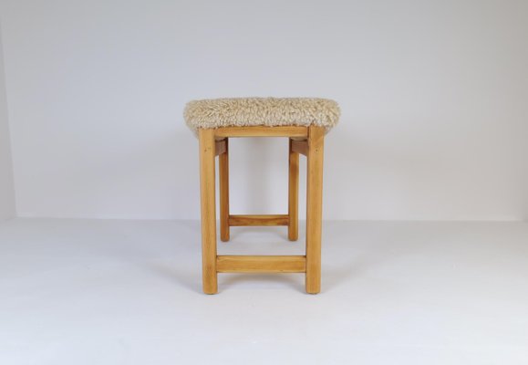 Scandinavian Modern Swedish Stool in Pine and Sheepskin, 1970s-UYK-1266792