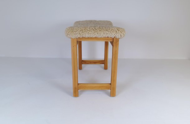 Scandinavian Modern Swedish Stool in Pine and Sheepskin, 1970s-UYK-1266792