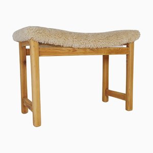 Scandinavian Modern Swedish Stool in Pine and Sheepskin, 1970s-UYK-1266792