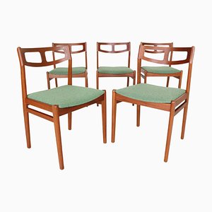 Scandinavian Modern Teak & Green Upholstery Dining Chairs, 1960, Set of 5-DT-2026173