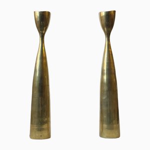 Scandinavian Modern Tulip Candlesticks in Brass, 1960s, Set of 2-LCR-1749122