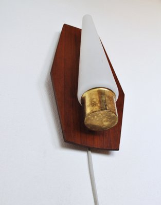 Scandinavian Modern Wall Light in Teak, Brass and Opaline Glass, 1960s-HPQ-1279442