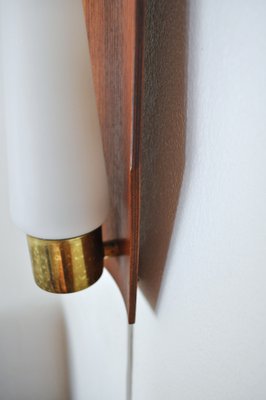 Scandinavian Modern Wall Light in Teak, Brass and Opaline Glass, 1960s-HPQ-1279442