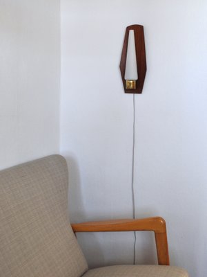 Scandinavian Modern Wall Light in Teak, Brass and Opaline Glass, 1960s-HPQ-1279442