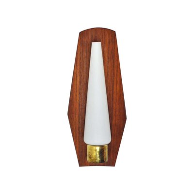 Scandinavian Modern Wall Light in Teak, Brass and Opaline Glass, 1960s-HPQ-1279442