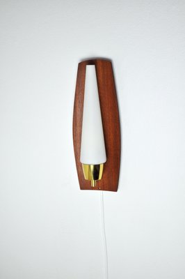 Scandinavian Modern Wall Light in Teak Brass and Opaline Glass, 1960s-HPQ-1299519