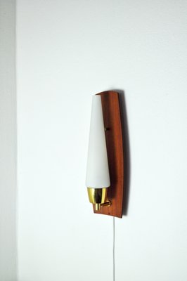 Scandinavian Modern Wall Light in Teak Brass and Opaline Glass, 1960s-HPQ-1299519