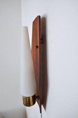 Scandinavian Modern Wall Light in Teak, Brass and Opaline Glass, 1960s-HPQ-1279442