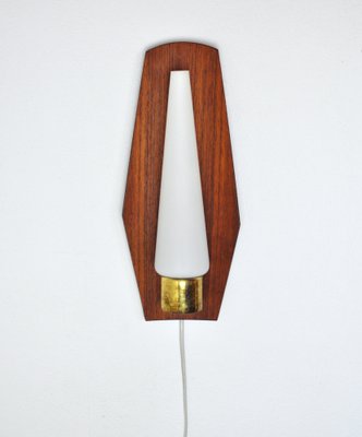 Scandinavian Modern Wall Light in Teak, Brass and Opaline Glass, 1960s-HPQ-1279442