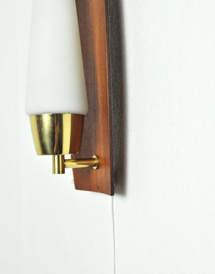 Scandinavian Modern Wall Light in Teak Brass and Opaline Glass, 1960s-HPQ-1299519