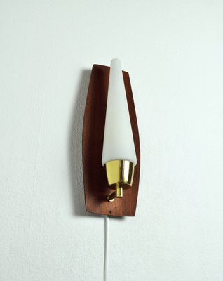 Scandinavian Modern Wall Light in Teak Brass and Opaline Glass, 1960s-HPQ-1299519