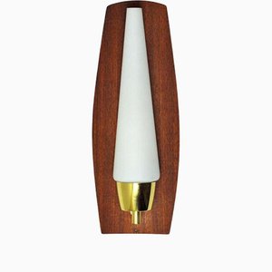 Scandinavian Modern Wall Light in Teak Brass and Opaline Glass, 1960s-HPQ-1299519