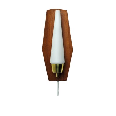 Scandinavian Modern Wall Light in Teak, Brass & Opaline Glass, Denmark, 1960s-HPQ-1396798