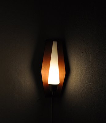 Scandinavian Modern Wall Light in Teak, Brass & Opaline Glass, Denmark, 1960s-HPQ-1396798