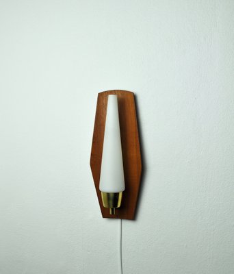 Scandinavian Modern Wall Light in Teak, Brass & Opaline Glass, Denmark, 1960s-HPQ-1396798