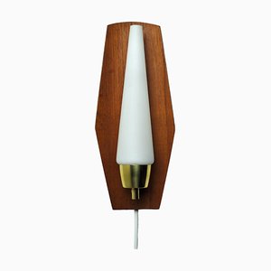 Scandinavian Modern Wall Light in Teak, Brass & Opaline Glass, Denmark, 1960s-HPQ-1396798