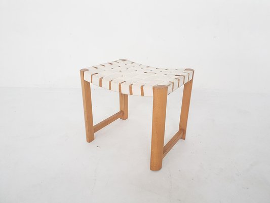 Scandinavian Modern Wooden Stool with White Bands, 1970s-ZO-1585935