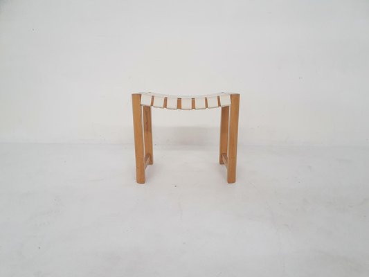 Scandinavian Modern Wooden Stool with White Bands, 1970s-ZO-1585935