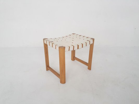 Scandinavian Modern Wooden Stool with White Bands, 1970s-ZO-1585935