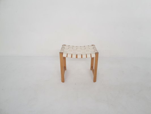 Scandinavian Modern Wooden Stool with White Bands, 1970s-ZO-1585935