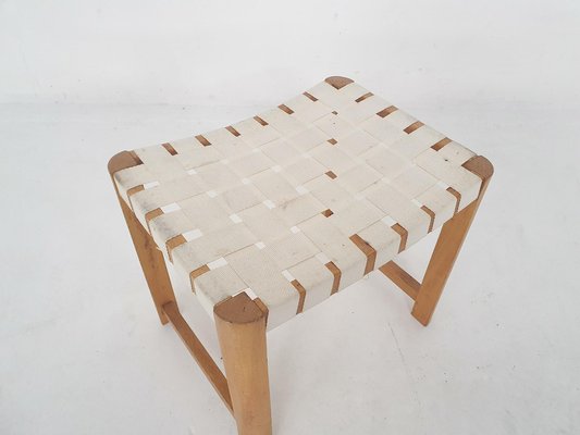 Scandinavian Modern Wooden Stool with White Bands, 1970s-ZO-1585935