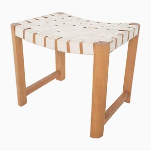 Scandinavian Modern Wooden Stool with White Bands, 1970s-ZO-1585935