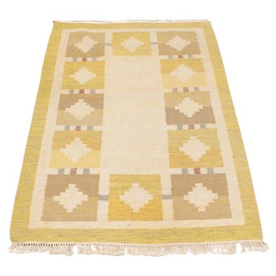 Scandinavian Modern Yellow and Beige Rölakan Flatweave Rug, Sweden, 1960s-RUK-2026431