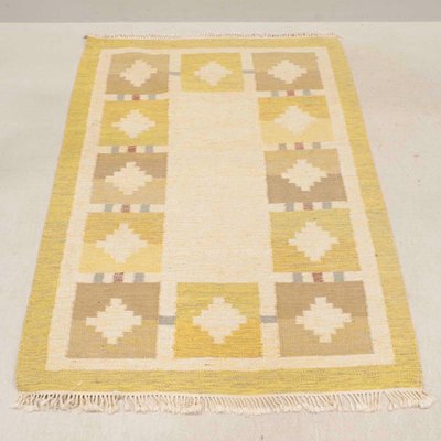 Scandinavian Modern Yellow and Beige Rölakan Flatweave Rug, Sweden, 1960s-RUK-2026431