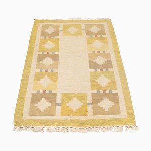 Scandinavian Modern Yellow and Beige Rölakan Flatweave Rug, Sweden, 1960s-RUK-2026431