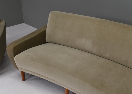 Scandinavian Mohair Curved Sofa and Armchair, Denmark, 1950s, Set of 2-TE-1349055