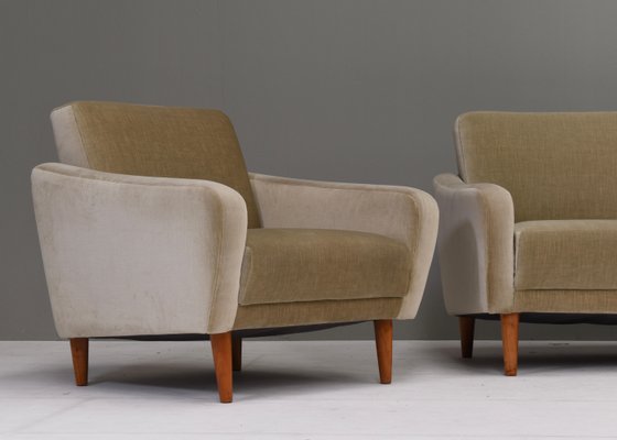 Scandinavian Mohair Curved Sofa and Armchair, Denmark, 1950s, Set of 2-TE-1349055