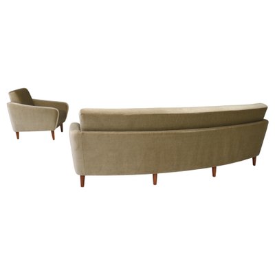 Scandinavian Mohair Curved Sofa and Armchair, Denmark, 1950s, Set of 2-TE-1349055