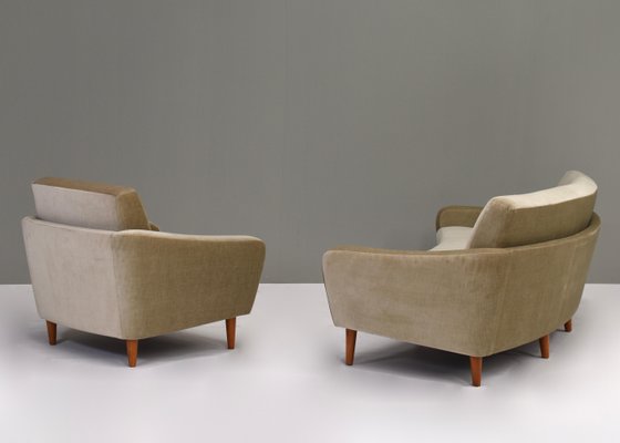 Scandinavian Mohair Curved Sofa and Armchair, Denmark, 1950s, Set of 2-TE-1349055