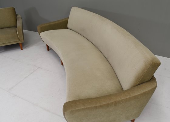 Scandinavian Mohair Curved Sofa and Armchair, Denmark, 1950s, Set of 2-TE-1349055