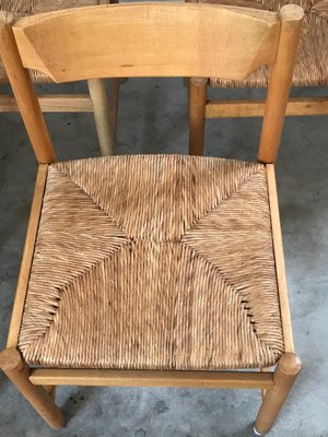 Scandinavian Oak and Rattan Dining Chairs, 1970s, Set of 5-DVX-2020622