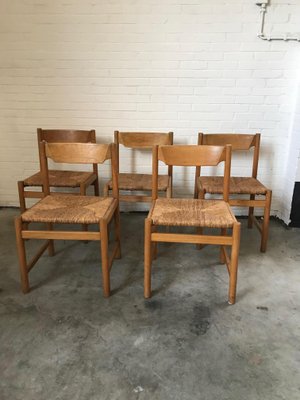 Scandinavian Oak and Rattan Dining Chairs, 1970s, Set of 5-DVX-2020622