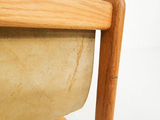 Scandinavian Oak and Suede Magazine Stand, 1960s-ZO-991506