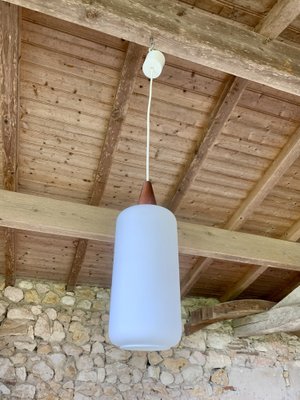 Scandinavian Opaline and Teak Pendant Lamp, 1960s-OJT-1822758