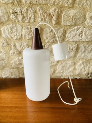 Scandinavian Opaline and Teak Pendant Lamp, 1960s-OJT-1822758